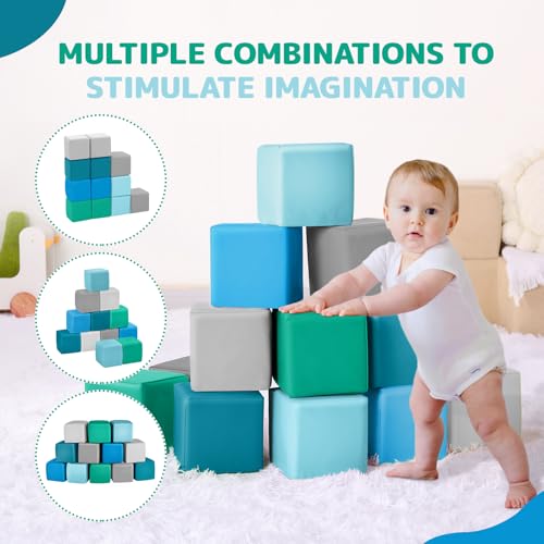 Foam Building Blocks for Kids: 12-Pieces PU Leather Colorful Foam Blocks - Building Toys for Toddler - Giant Stacking Blocks Toys - Soft Indoor Playset for Birthday Gift Preschool Learning (Modern) - Image 6