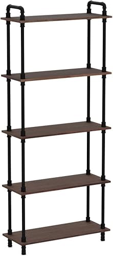 Miniatura 4 de Estanterías industriales, estantería de tubo de madera, 5 estantes rústicos, estante alto de almacenamiento para sala de estar, cocina, oficina