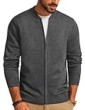 Mens Classic 2-Way Zip Cardingan Sweater Stand Collar Baseball Jacket Dark Grey, M