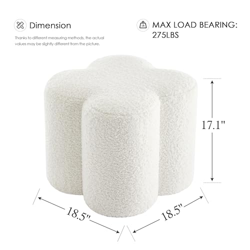Image of Zesthouse Flower Pouf Ottomans Foot Rest Set of 2, Sherpa Fabric Poofy Ottomans Footstool for Couch Sofa, Modern Living Room Stool Seats for Hallway, Cute Square Vanity Stools for Bedroom Dorm, White