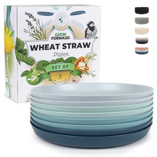 Grow Forward Premium Wheat Straw Plates - 10 Inch Reusable Hard Plastic Dinner...