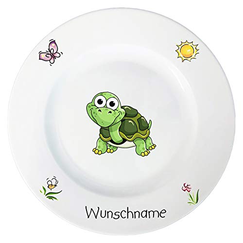 Kindergeschirr Speiseservice 2-tlg. Suppenteller und Speiseteller Kinder Service Set aus Porzellan personalisierbar mit Wunschname Name Kindergeschirr mit Namen personalisiert (Schildkröte)