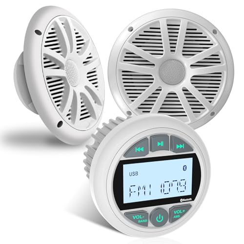 Estéreo marino con altavoces de 6.5 pulgadas. Paquete: radio Bluetooth impermeable con medidor de barco, pantalla LCD, AUX USB, MP3, subwoofer, receptor AM FM para ATV, UTV, RZR carrito de golf