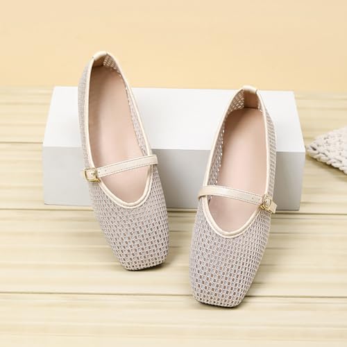 Women's Flat Square Toe Mesh Mary Jane Shoes Ladies Ballet Flats Comfortable 2025 Knit Loafers for Dressy Office4