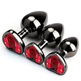 3-teiliges Set Luxus Metall Butt Toys Herz Form Anal Trainer Jewel Butt Plug Kit S&M Erwachsene Gay Solo Sexxy Anus Analplugs Frau Männer Sex Geschenke Dinge für Anfänger Paare Groß,Mittel,Klein (Rot)