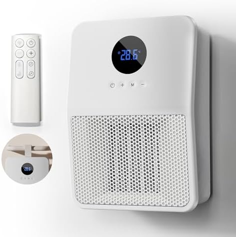 Electric Space Heater, 3-IN-1 Portable Heater for Wall Mount/Hook/Desktop, Remote&Thermostat, 3 Modes, 24H Timer, 1500W PTC Fast Heating Ceramic Heater for Office Bedroom Bathroom, White