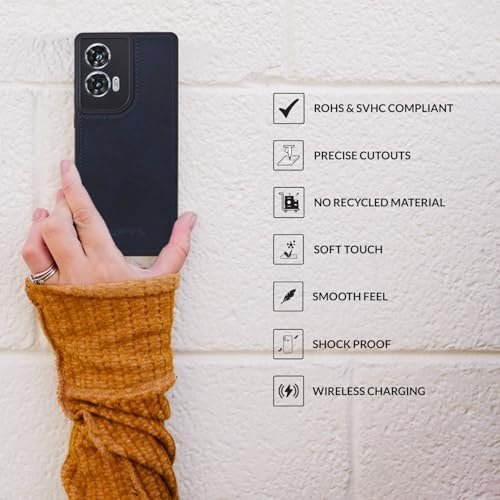 Image of SPRIG Compatible with Moto G96 Matte PU Leather TPU Premium Back Cover Drop Tested Shock Proof Mobile Case for Men, Women, Boys and Girls with Camera Protection (Blue)