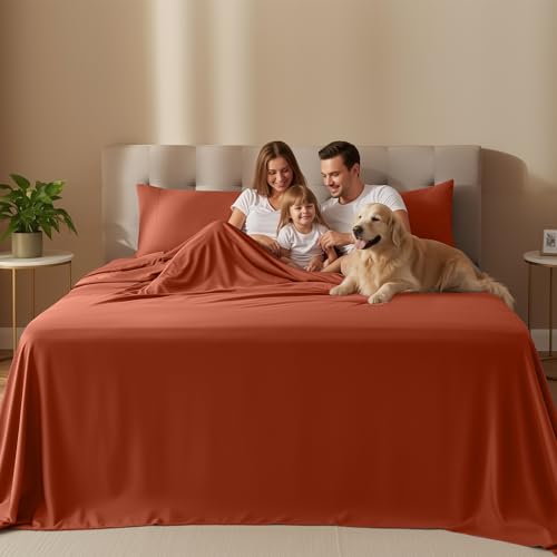 Image of Utopia Bedding Full Size Sheet Set - 4 Piece Bed Sheets, Soft and Breathable Microfiber, Includes 1 Fitted Sheet, 1 Flat Sheet and 2 Pillowcases - OekoTex (Orange)