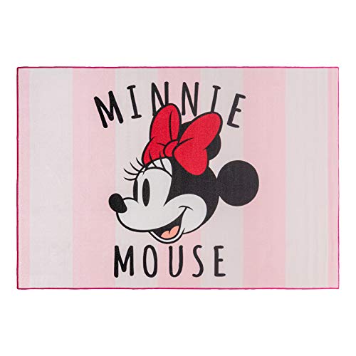 Image of Gertmenian Disney Minnie Mouse Indoor Area Rug - 4x6 Large, Non-Slip, Ideal for Children in Bedroom, Game Room, Classroom, Nursery or Play Area - Stripes, Pink, 47257
