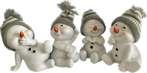 khevga Christmas Decoration Figurines Snowman Grey Sitting 4 Pieces, Set - Image 2