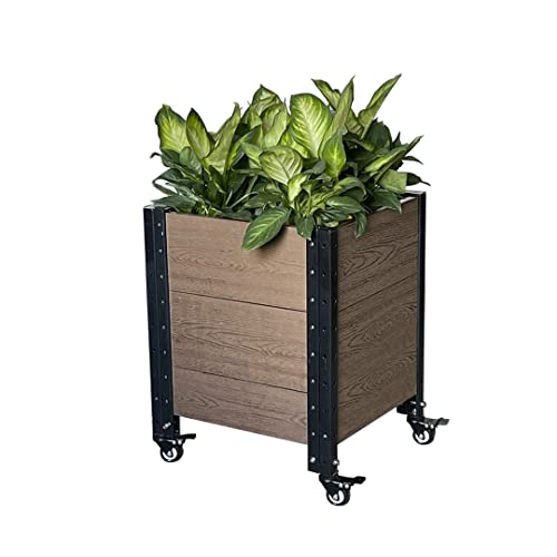 Everbloom Raised Garden Bed with Wheels Mobile Corner Composite Wood Planter Grow Veggies Flowers Herbs Indoor Outdoor Backyard Patio Deck 17' D x 19' W x 24' H Brown K2111