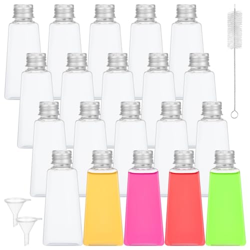 Zuimei 20 Pack 2oz/60ml Mini Shot Bottles with Lids Plastic Ginger Shot Bottles Mini Alcohol Bottles Reusable Empty Juice Bottles with Funnel and Brush for Juice Ginger Beer