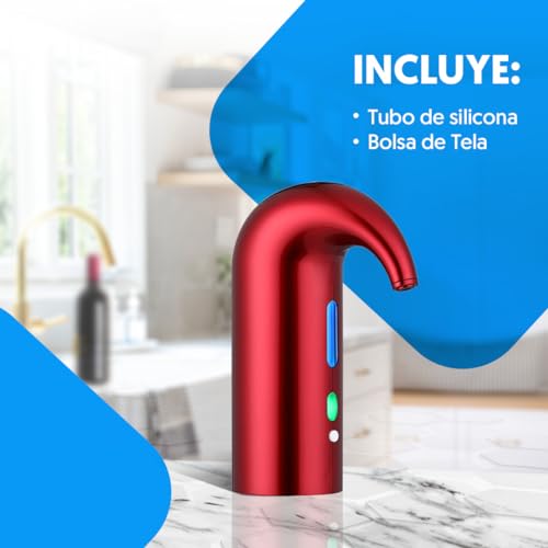 NK Decantador de Vino Eléctrico, Aireador de Vino Automático y Portátil, Recargable por USB, Incluye Tubo de silicona y Bolsa de Tela, Filtro y Botón ON/OFF, Batería 1500 mAh - Color Rojo - imagen 7