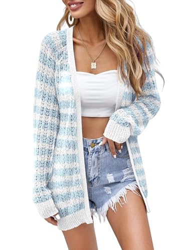 Image of Women Crochet Lightweight Cardigan Cover Up Open Front Long Sleeve Summer Cardigans