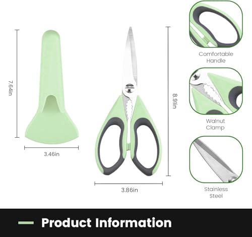 HFLYJPYW Kitchen Scissors All Purpose Heavy Duty, Kitchen Utensils Set, Stainless Steel Cooking Utensils Gadgets Meat Poultry Food Shears Dishwasher Safe Utility Tools Home (Dark green and light blue) — view 2