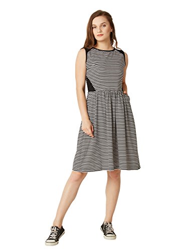 Image of Miss Chase Women's Grey and White Striped Skater Dress