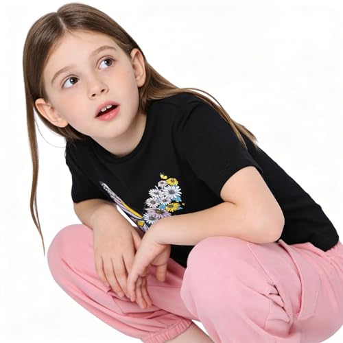 Image of Ayzozuy Kid Girl Clothes Outfits Figure Letter Graphic Tee Top + Flap Pocket Pants 2PC Clothing Set