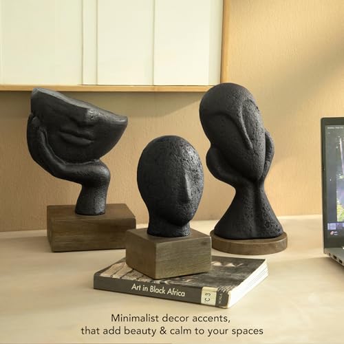 Image of Ellementry Restive Face Ecomix Sculpture - Black, Home Decor Showpiece Figurine for Living Room & Office, Modern Asthetic Tabletop Decorative Accent, Unique Gift Item for Shelf Decoration