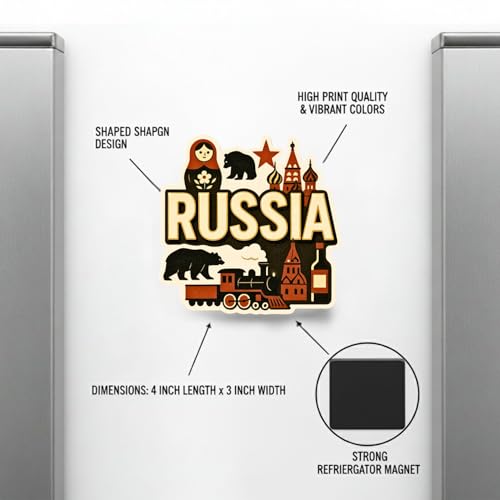 Image of Souvenir Fridge Magnet | 4x3 Inch Collectible Travel Decor | Strong & Durable Refrigerator Magnet with Iconic Landmarks for Travelers (Russia)