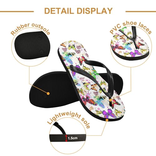 Burbuja Colorful Butterflies Flowers Flip Flops for Women Men, Soft Thong Sandals Rubber Slippers for Pool Beach Essentials3