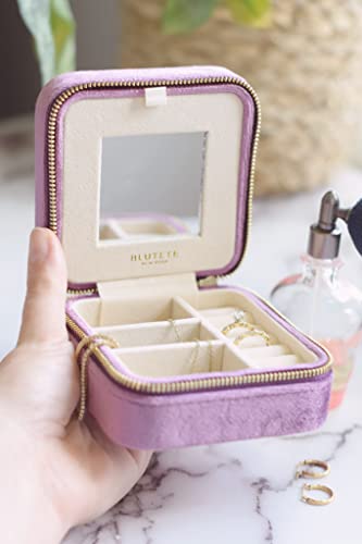 Blutete Travel Jewelry Box Organizer Velvet Travel Case With Mirror Ring Earrings Necklaces Storage Organizer Box (Purple) #TOP5