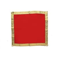Decorative Puja Aasan Cloth (Size :-18x18 Inch)Traditional Mandir Tabletop Mat for Indian Traditional Ganesh Chaturthi Laxmi Poojan Diwali Festival Decoration Pooja Accessories for Home Temple (Red)