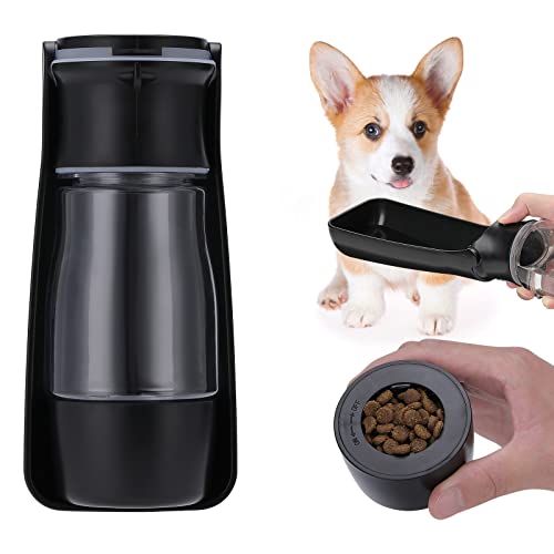 Anipaw Dog Water Bottle And Food Container Portable Black Water Bottle Dispenser Foldable Leak Proof Pet Dog Travel Drinking Water Bowl Bottle For Outdoor Small Large Breed Dog Walking On The Go 11Oz #TOP10