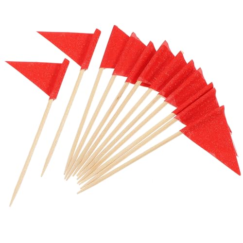 FUTUREORYY 60 Unidades Palillos Decorativos con Banderines Triangulares Rojos para Cupcakes Etiquetas DIY para Buffet y Fiestas Marcadores de Comida Resistentes y Personalizables
