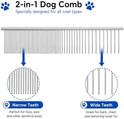Dog Combs for Grooming, 4 Pack Stainless Steel Pet Comb Set with Rounded Teeth Tips, Removing Tangles & Knots, 4 Sizes of Steel Teeth Fit Most Pet Fur - 2