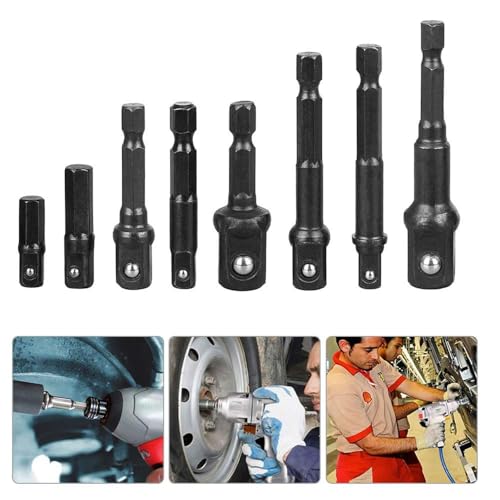 Image of AASONS 8Pcs 1 /4 inch 3 /8 inch 1 /2 inch Socket Adapter /Extension Set Impact Square Hex Shank For Drill CR-V Quick Change Nut Driver Socket Bit Set Adapters To Use With Drill Chucks Or Screw Impact Drivers