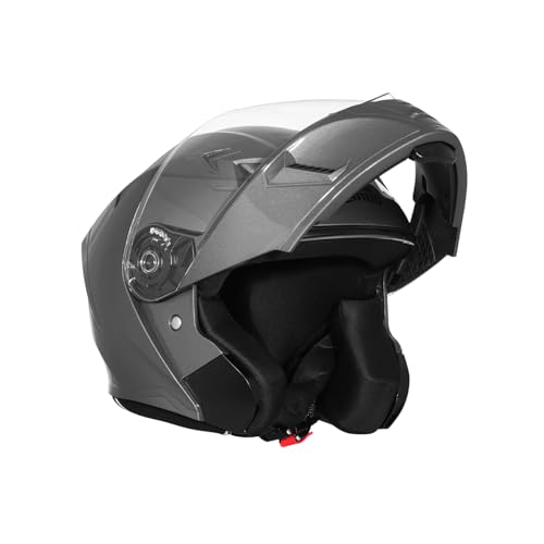 Image of Royal Enfield Mod Adroit MLG Modular Face helmet | Certification: ISI | Impact Protection: High-density EPS liner | Polycarbonate Visor | Micrometric lock | GRAY M