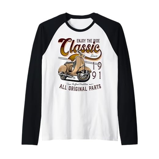 Motor Scooter Classic Moped Rider Cumpleaños 1991 Camiseta Manga Raglan