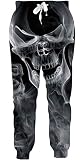 ALISISTER 3D Schwarz Schädel Jogginghose Herren Damen Beiläufig Party Graphic Athletic Hose mit Kordelzug Hip Hop Running Gym Trainingshose M