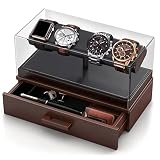 Zavoko Watch Display Case - Men's Wood Watch Stand With Removable Acrylic Cover & PU Leather Padding