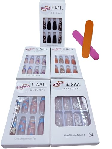 YTETUOE Press on Nails with Designs, Fake Nails Medium Long,