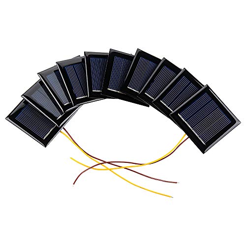 AOSHIKE 10Pcs 2V 130mA Micro Solar Panels Photovoltaic Solar Cells with Wires Solars Epoxy Plate DIY Projects Toys 54mm x 54mm/2.13\" x 2.13\"