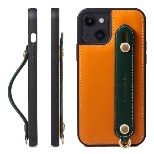 HANATORA for iPhone 15 �P�[�X �{�v �ϏՌ� �w�ʃx���g �X�g���b�v�����O �X�}�z�P�[�X �X�}�z �X�^���h�@�\ �R�[�h�z���_�[ �K���X�t�B���� �t�� �I�C���h���U�[ �M�t�g �I�����W+�O���[�� GH-15-Orange-Green