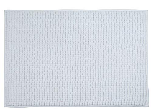 MSV - Alfombra de Baño Chenilla - Microfibra Suave Antideslizante de Secado Rápido - 40 x 60 cm - Blanca - Lavable en Máquina - Ideal para Toda la Familia