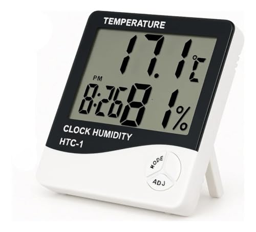 Termômetro e Higrômetro Digital, Modelo: HTC-1, Alta Precisão, Memória de Máx e Mín, Relógio Integrado, Display Fácil Leitura - Qualidade Premium