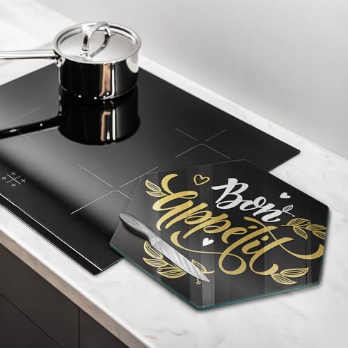 Planche à découper induction hectagonale 40cm avec inscription bon appétit Wallfluent