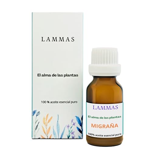 LAMMAS Aceites Esenciales SINERGIA MIGRAÑA -15 ml - Aceite Esencial MIGRAÑA grado terapéutico 100% Natural Puro-Aceite Esencial para Difusor, Humidificador, Inhalación, Masaje, ideal Aromaterapia