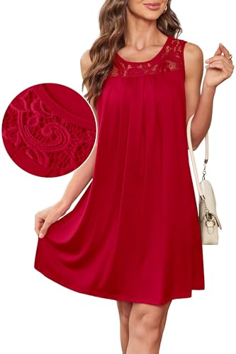 Image of BKRIVE Womens Lightweight Sleeveless Summer Dresses | Lace Yoke Neckline, Figure-Flattering for All Shapes - Ideal Beach Cover-Up & Hot-Weather Travel Essential