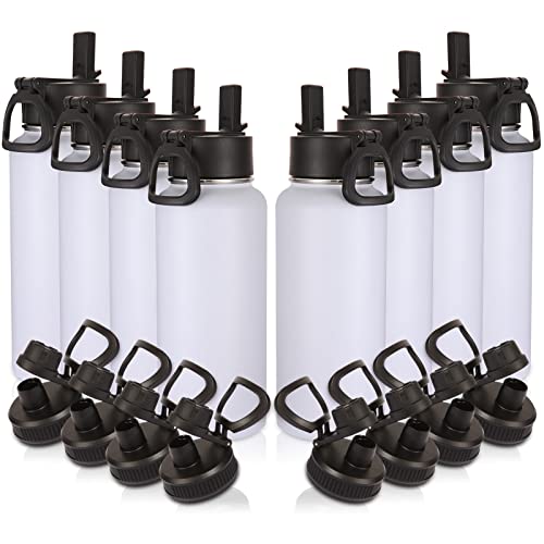 Image of Volhoply 32oz Insulated Water Bottles Bulk 8 Pack with Straw Lid & Spout Lid,Not Suitable for Sublimation,Stainless Steel Sports Water Bottle,Double Wall Vacuum Cups,Metal Flask for Hiking(White,8)