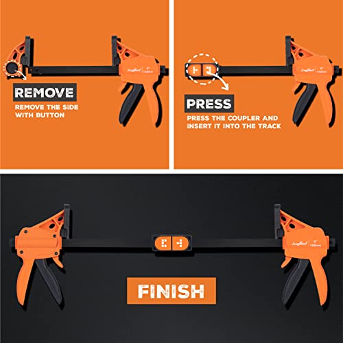 Augtouf Bar Clamps For Woodworking,6"(4Pcs) Wood Clamps/Spreader With Couplers(2Pcs),Quick Grip Wood Working Clamps With 180Lbs Load Limit,F Clamp With One-Handed Light Duty Design #TOP2