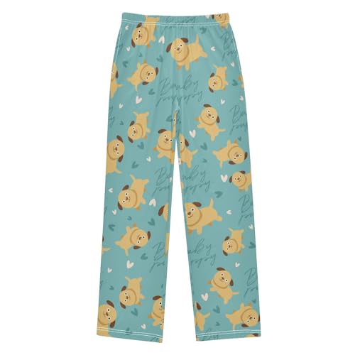 Boys' Pants Cute Dog and Hearts Blue Long Bottoms Jogger Pants Elastic Waist Trousers with Pockets S-XL