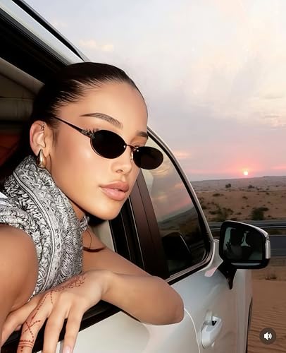 Retro Small Oval Sunglasses for Women Men, 2025 Trendy Rimless Sun Glasses Fashion Narrow Shades Y2K Designer Sunnies2