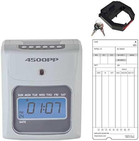 Nile Products 4500PP Calculating Time Clock, Small Business Punch Pak, up to 50 Employees, Includes 25 Time Cards, 1 Ink Ribbon and 2 Security Keys