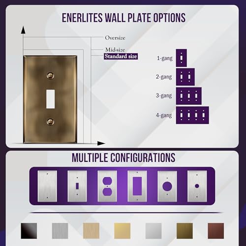 Image of ENERLITES Toggle Light Switch Metal Wall Plate, Stainless Steel Switch Cover, Corrosion Resistant, Standard Size 1-Gang 4.50 inch x 2.76 inch, Stainless Steel 201, 7711-AB, Antique Brass | Antique brass finish; Rust-proof Stainless Steel 201; Standard 1-gang; UL Listed; 7711-AB