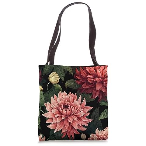 Dahlia Flower Elegant Pink Moody Dark Floral Tote Bag Cover