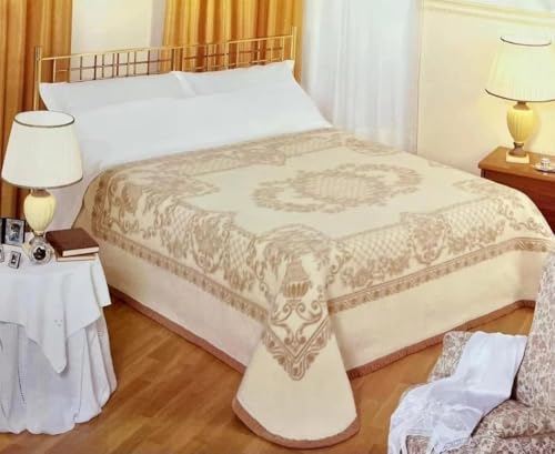 Italia Magazzini Coperta 100% Pura Lana Vergine Rossella Matrimoniale Elegante Made In Italy Beige, 250x225 cm, Lavabile in Lavatrice, Floreale, Tinta Unita